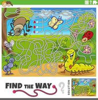 find the way maze game with cartoon insects characters vector