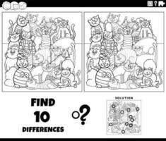 differences game with cartoon cats coloring page vector