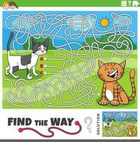 find the way maze game with cartoon cats characters vector