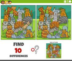 differences game with comic cats animal characters group vector