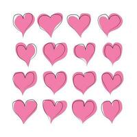 A set of pink hearts of different shapes. Vector flat illustration.