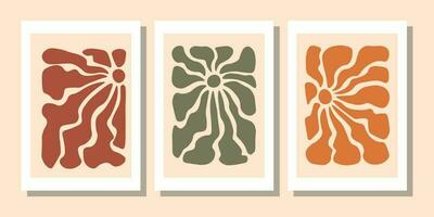 Matisse art inspired posters. Abstract vector minimalist wall art decor in pastel colors on beige background with isolated worn out texture.