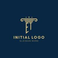 ET monogram initial logo with pillar and stars, best design for legal firm vector