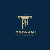 PH monogram initial logo with pillar and stars, best design for legal firm vector