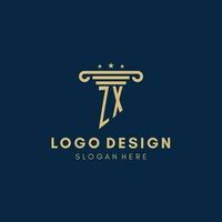 ZX monogram initial logo with pillar and stars, best design for legal firm vector