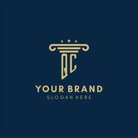 QC monogram initial logo with pillar and stars, best design for legal firm vector