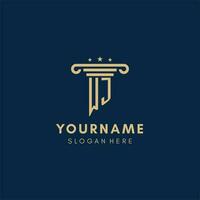 WJ monogram initial logo with pillar and stars, best design for legal firm vector