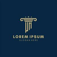 WM monogram initial logo with pillar and stars, best design for legal firm vector