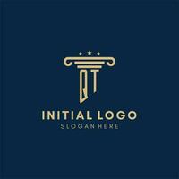 QT monogram initial logo with pillar and stars, best design for legal firm vector