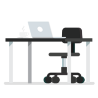 kontor skrivbord med stol i platt stil png