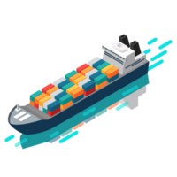 Container ship in isometric view png