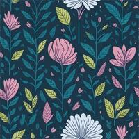 Flower and tree seamless pattern vector illustration