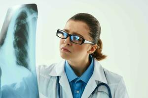woman doctor hospital research diagnostics stethoscope examination photo