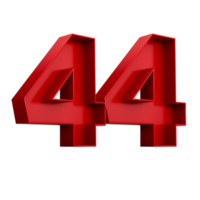 3d illustration of red number 44 or Forty Four inner shadow png