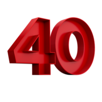 3d illustration of red number 40 or Forty inner shadow png