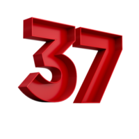 3d illustration of red number 37 or Thirty Seven inner shadow png