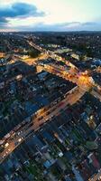 Ultra Wide Panoramic High Angle View of Luton City of England. Aerial View of Town was Captured on 17-April-2023 with Drone's Camera from Low Altitude. photo