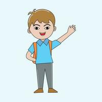 Happy boy with hand in the back, smiling, waving hand cheerfully saying hi. Flat design Free Vector