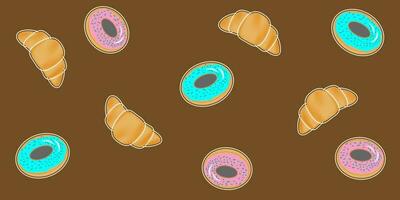 seamless pattern with croissants and donuts on chocolate background Vector EPS10