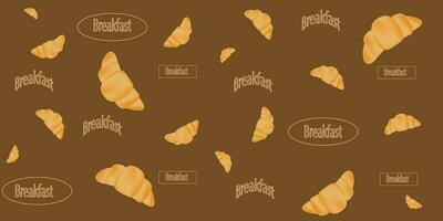 seamless pattern croissants text breakfast on chocolate background Vector EPS10