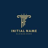 HF monogram initial logo with pillar and stars, best design for legal firm vector