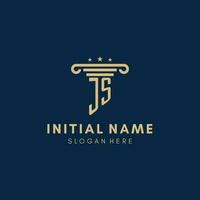 JS monogram initial logo with pillar and stars, best design for legal firm vector