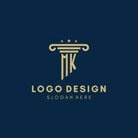MK monogram initial logo with pillar and stars, best design for legal firm vector