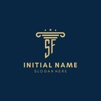 SF monogram initial logo with pillar and stars, best design for legal firm vector