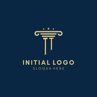 TT monogram initial logo with pillar and stars, best design for legal firm vector