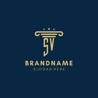 SV monogram initial logo with pillar and stars, best design for legal firm vector