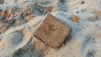 Square stones buried in beach sand photo