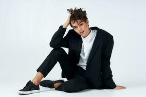 cute guy in suit curly hair blazer fashion self confidence photo