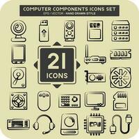 Icon Set Computer Components. suitable for education symbol. hand drawn style. simple design editable vector