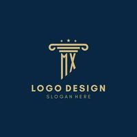 MX monogram initial logo with pillar and stars, best design for legal firm vector