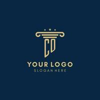 CO monogram initial logo with pillar and stars, best design for legal firm vector