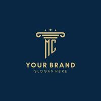 MC monogram initial logo with pillar and stars, best design for legal firm vector