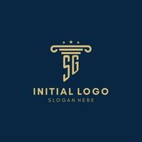 SG monogram initial logo with pillar and stars, best design for legal firm vector