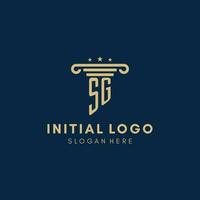 sg monograma inicial logo con pilar y estrellas, mejor diseño para legal firma vector