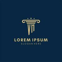 VM monogram initial logo with pillar and stars, best design for legal firm vector