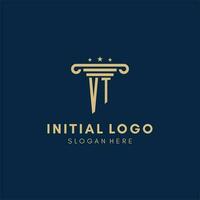 VT monogram initial logo with pillar and stars, best design for legal firm vector