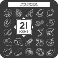 icono conjunto nueces. adecuado para nueces símbolo. tiza estilo. sencillo diseño editable. diseño modelo vector