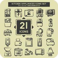 icono conjunto cocina accesorios. adecuado para cocina conjuntos símbolo. mano dibujado estilo. sencillo diseño editable vector