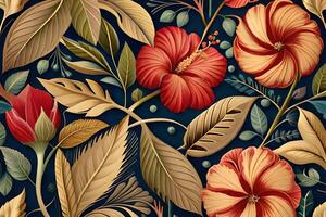 Beautiful background with hibiscus flowers and leaves photo