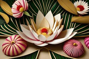 Beautiful craft paper Lotus flowers floral bouquet photo