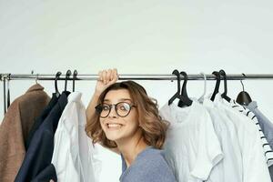 woman with glasses Clothes fitting modern style isolated background photo