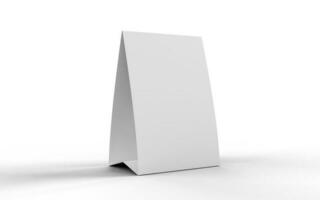 White Table Tent isolated on a white background, Website product image mockup illustration. 3D Render photo