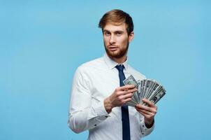 business man in shirt with tie money finance autumn background cropped view photo