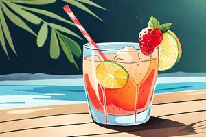 Watercolor summer drinks, summer clipart, photo