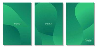 set of covers with modern abstract green wave colorful background vector