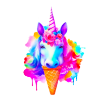 ai génératif Licorne arc en ciel crème glacée illustration png